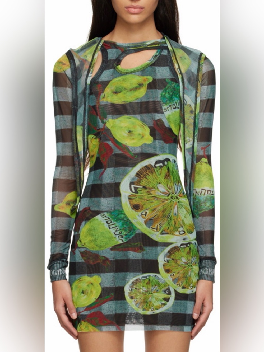 OTTOLINGER mesh tank hooded dress lemons small